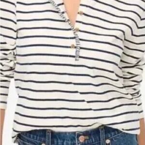 JCrew Striped Ruffle Collar Henley in Navy and White Stripe